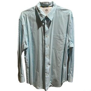 Club Room Button Front Turquoise Stripe Men’s Shirt XL
